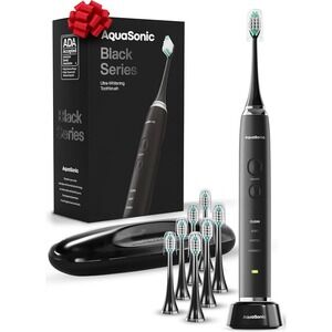 AquaSonic Black Series  Electric Toothbrush 8 Brush Heads Travel Case